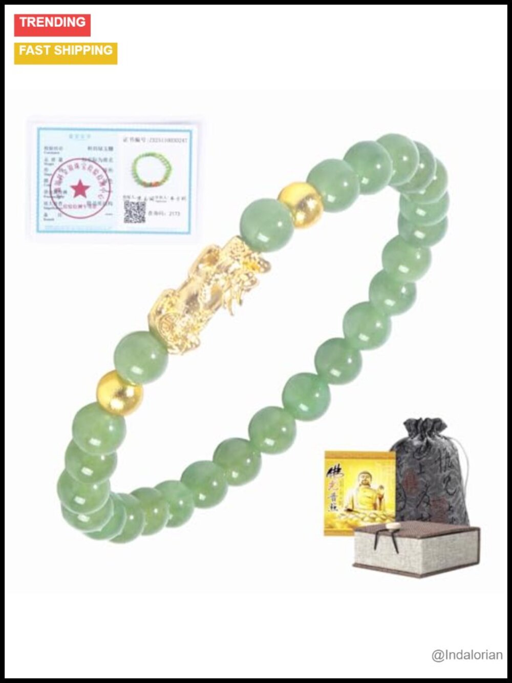 24K Gold Plated PiXiu Jade Lucky Wealth Bracelet Feng Shui Healing